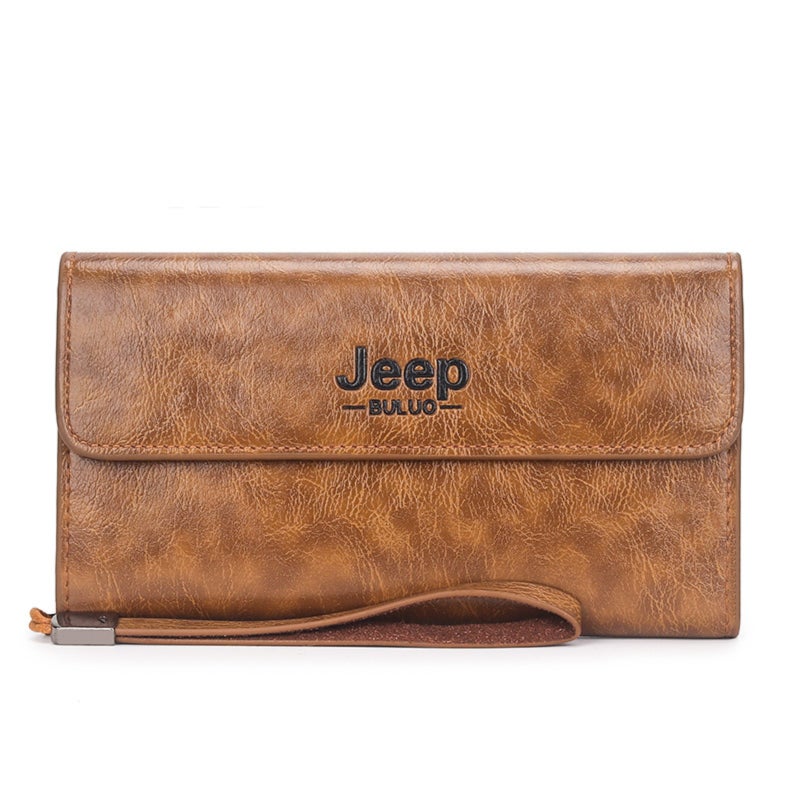 جيب بولو محفظة طويلة من الجلد الصناعي، حقيبة تخزين كبيرة السعة متعددة البطاقات (لون كاكي) - Image 1